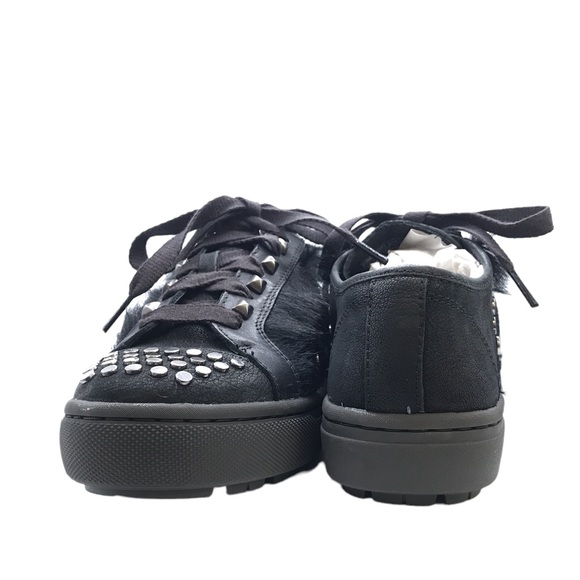 UGG BLACK STUDDED FUR LACE-UP Biker Chic LEATHER PLATFORM SHOES! SIZE 7! - Picture 11 of 14